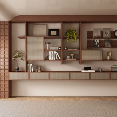 中古风客厅 餐厅 茶室背景墙