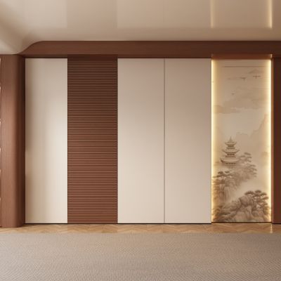 新中式中古风客厅 餐厅 茶室背景墙