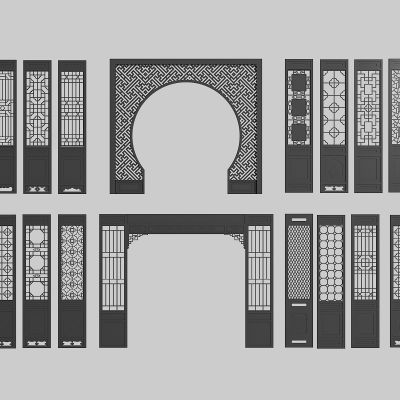 新中式屏风拱门隔断