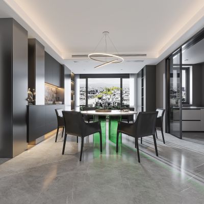 现代家居餐厅 餐桌椅组合 酒柜组合 饰品