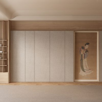 新中式原木客厅 餐厅 茶室背景墙