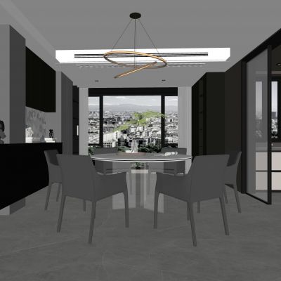 现代家居餐厅 餐桌椅组合 酒柜组合 饰品SU模型