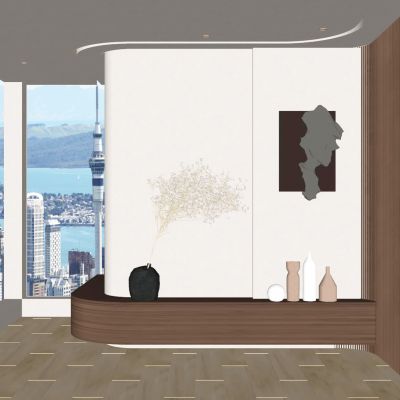 新中式 奶油 中古风 入户 弧形 迎宾墙 玄关