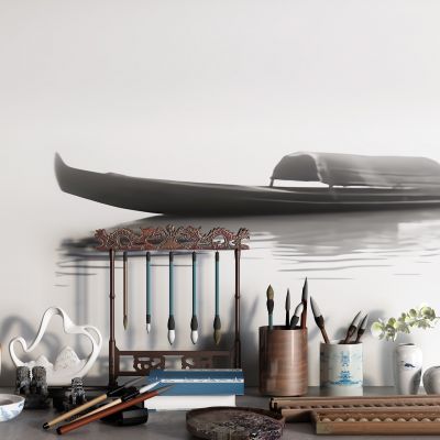 中式文房四宝 毛笔 砚台 算盘