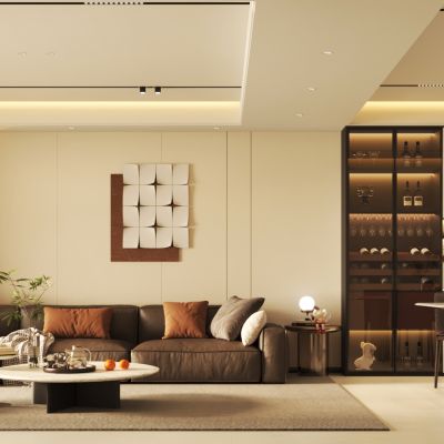 现代客餐厅 沙发茶几 酒柜 餐桌椅