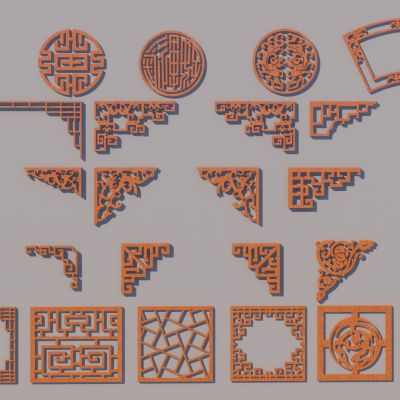 新中式角花 角线 花格窗构件组合