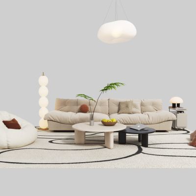 现代奶油云朵沙发茶几组合