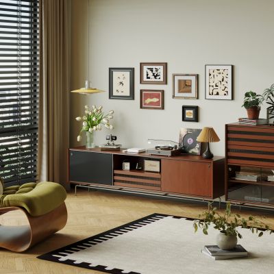 现代中古风电视柜 边柜 休闲椅3D模型