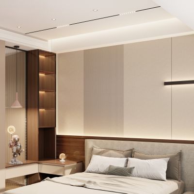 奶油 中古风 无主灯 长虹玻璃 藤编 骨骼线 圆弧柜 卧室