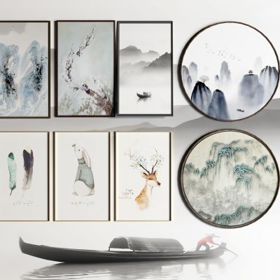 新中式水墨画 山水画 相框画