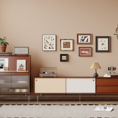 现代中古风电视柜  边柜组合 成品电视柜