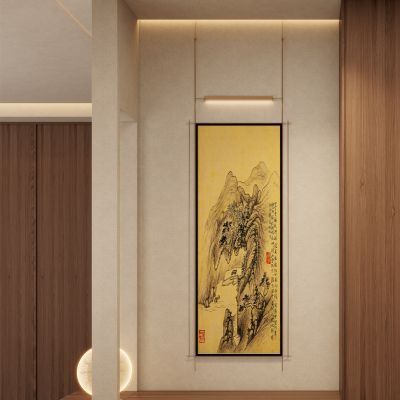  新中式  奶油 中古风 禅意 骨骼线 入户隔断 造景 玄关