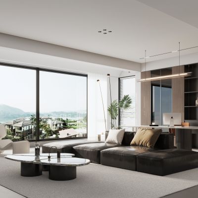  客厅书房一体 无主灯客餐厅