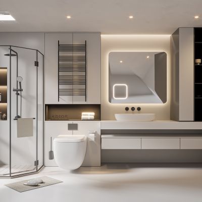 现代卫生间 浴室柜 洗脸盆 镜柜 马桶