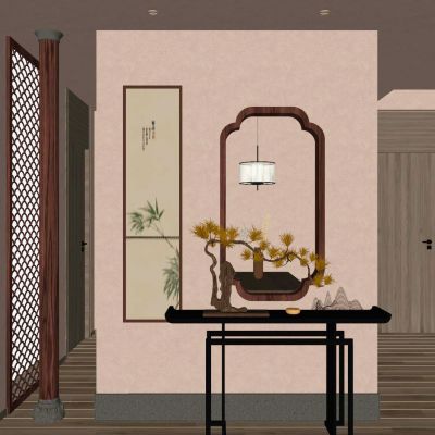 新中式 禅意 中古风 实木格子 扇叶 入户隔断 玄关