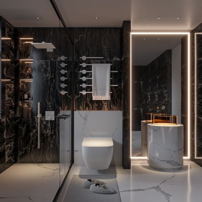 现代卫生间 浴室柜 洗脸盆 镜柜 马桶