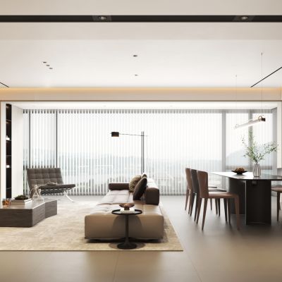 意式客餐厅 沙发茶几 酒柜 餐桌椅