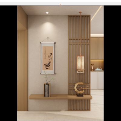 新中式 轻奢 中古风 实木格栅 入户隔断 玄关