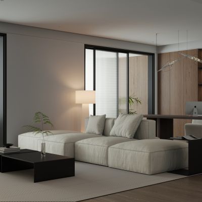 现代意式家居客餐厅书房