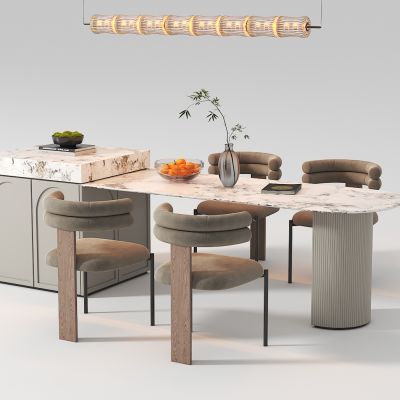 法式岛台餐桌椅组合