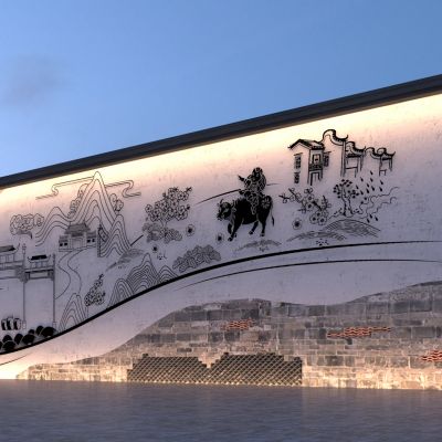 新中式古镇民宿景墙