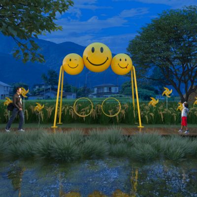 现代网红稻田笑脸秋千