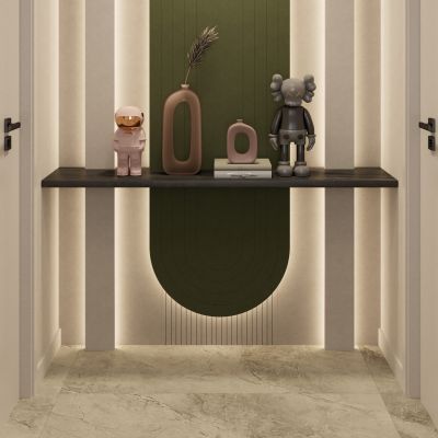 奶油 简约风 弧形造型 悬浮 走廊端景 玄关