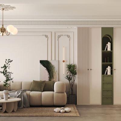 奶油风客餐厅 沙发茶几组合 酒柜 餐桌椅组合