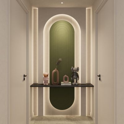 奶油 简约风 弧形造型 悬浮 走廊端景 玄关