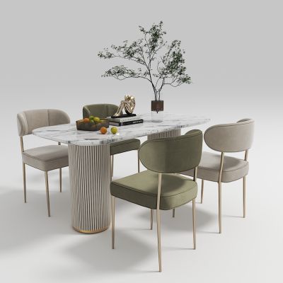 现代奶油风餐桌椅组合