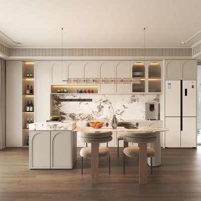 法式餐厅 酒柜 岛台餐桌椅