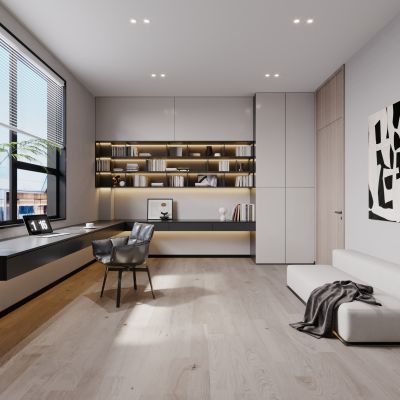 现代黑白灰风书房2016版