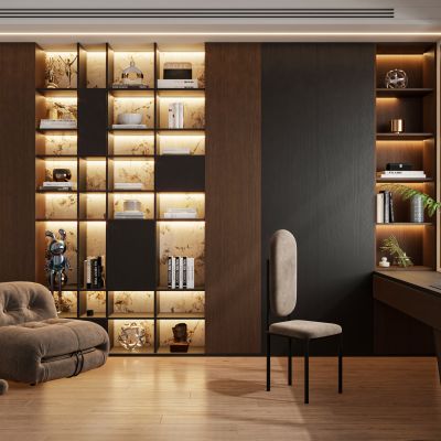 现代意式轻奢极简书桌椅