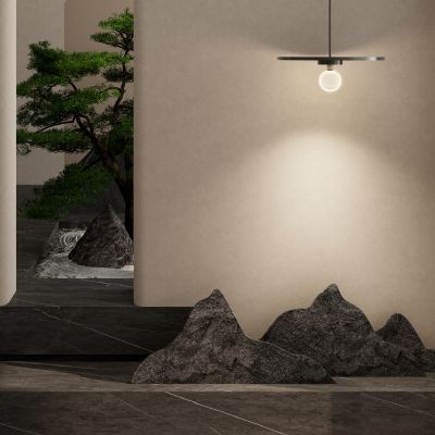 新中式 禅意 奶油风 假山 造景 入户隔断 玄关