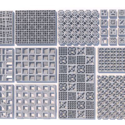 中式镂空石墙 玄关隔断