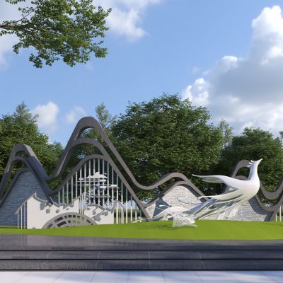 新中式乡村入口景墙