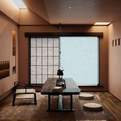 中式 禅意 诧寂风 杜邦纸 冰裂玻璃 天窗 壁龛 茶室