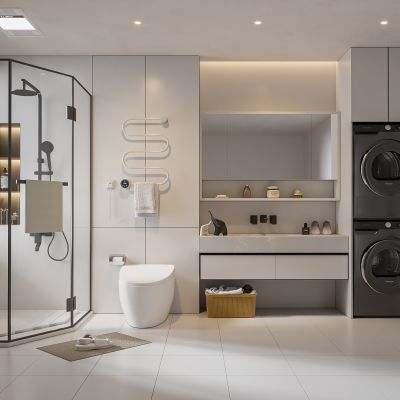 现代卫生间 浴室柜 洗脸盆 镜柜 马桶