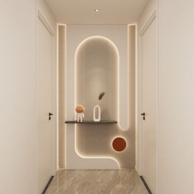 简约 奶油风 造型灯带 雕塑 花瓶 走廊 端景 玄关