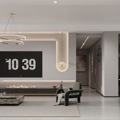 现代黑白灰客厅餐厅 沙发 餐厅 酒柜 鞋柜 装饰画