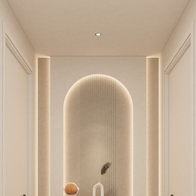 简约 奶油风 造型灯带 雕塑 花瓶 走廊 端景 玄关