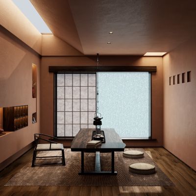 中式 禅意 诧寂风 杜邦纸 冰裂玻璃 天窗 壁龛 茶室