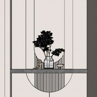 奶油 简约 中古风 弧形灯带 雕塑 花瓶 入户隔断 玄关