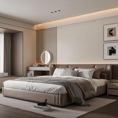 现代卧室 双人床 梳妆台