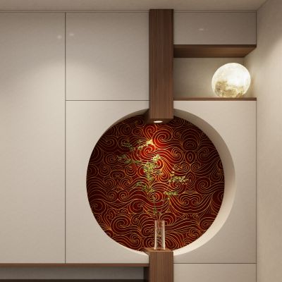 新中式 禅意 中古风 祥云 月亮门 入户隔断 玄关