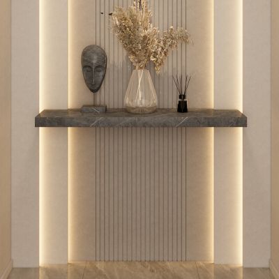 奶油 简约 中古风 弧形灯带 雕塑 花瓶 走廊端景 玄关