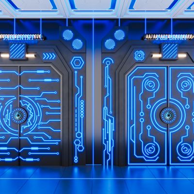 网红科技感电子智能掌纹感应门双开门