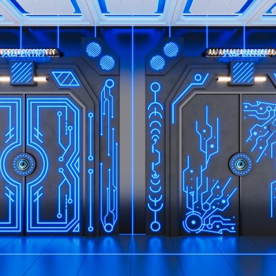 网红科技感电子智能掌纹感应门双开门