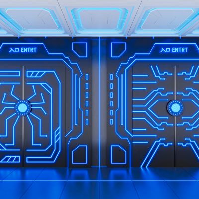 网红科技感电子智能掌纹感应门双开门