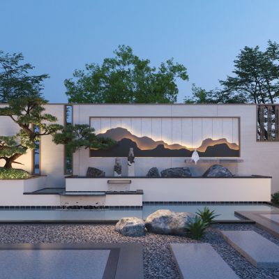  新中式跌水景墙